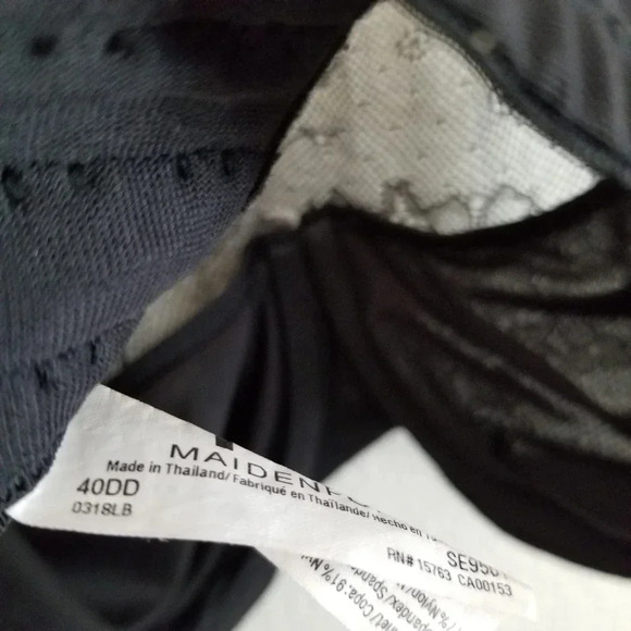 Maidenform Women's Lace Bra Size 40DD Black Nylon Unlined Adjustable Hook & Eye - Picture 5 of 6